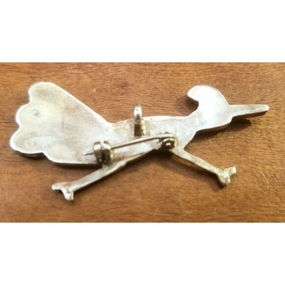 Zuni Native American Sterling Silver Turquoise Coral Roadrunner Brooch Pendant - Picture 2 of 3